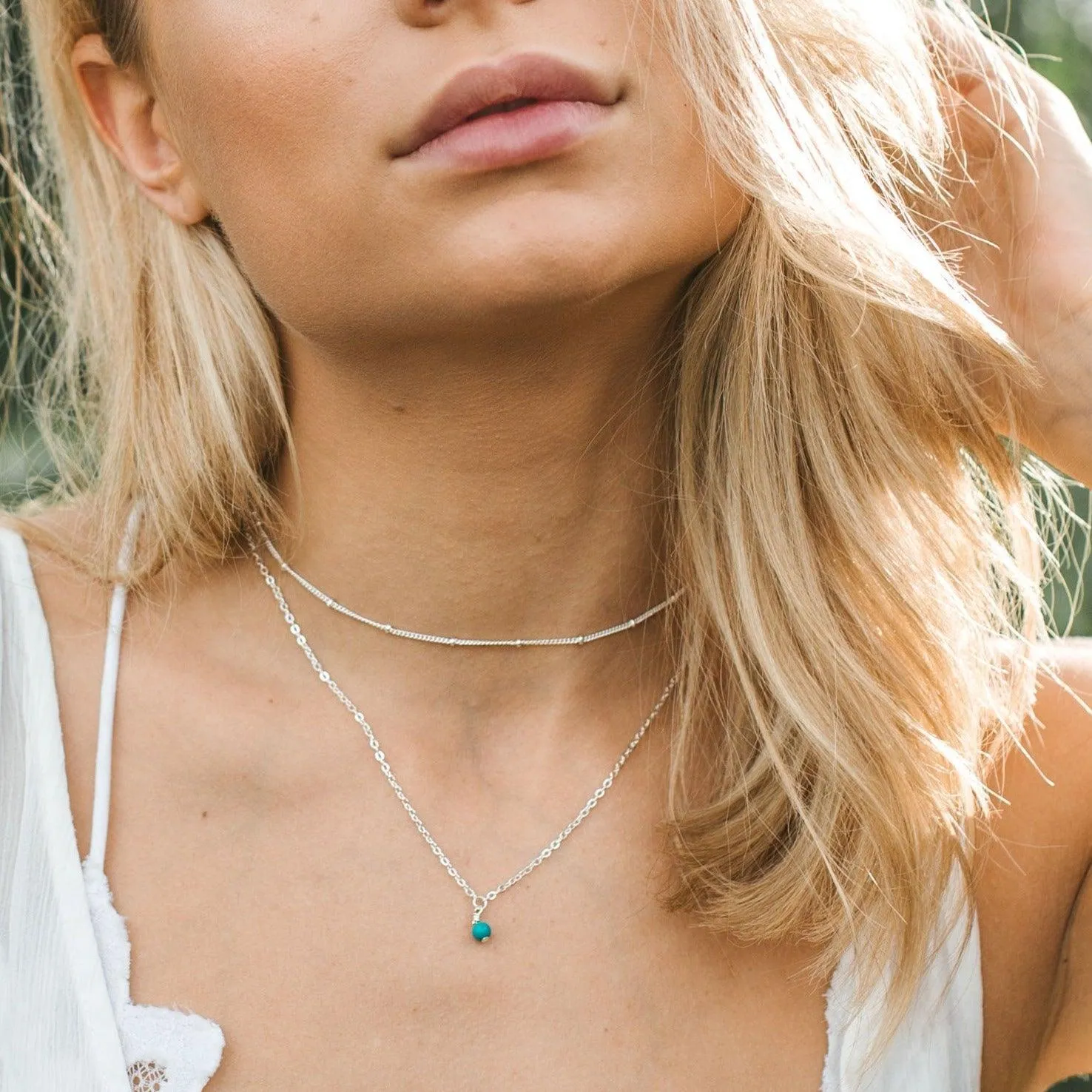 Turquoise Gemstone Chain Layered Choker Necklace