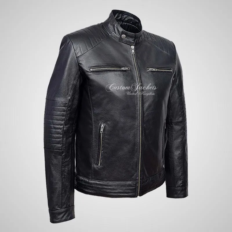 VIBE Mens Leather Biker Jacket Thick Cow Leather Moto Jacket