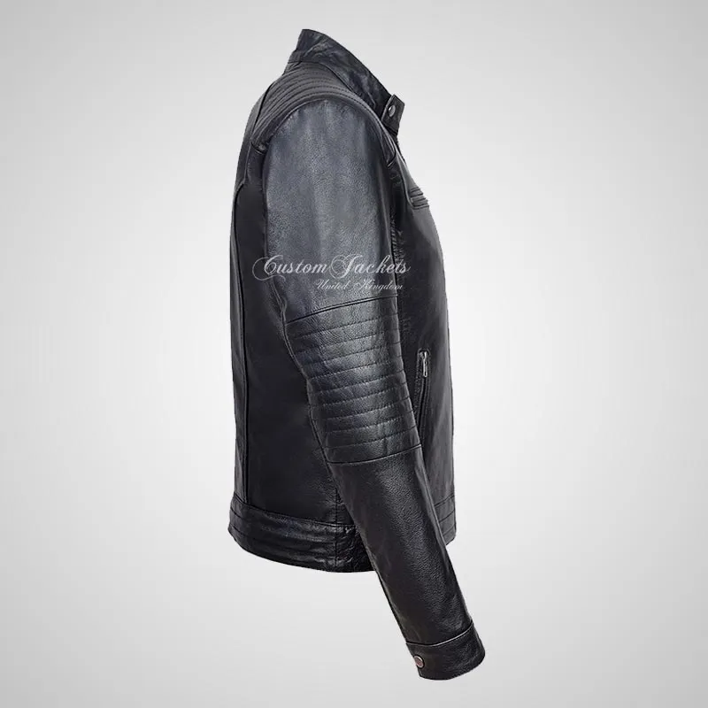 VIBE Mens Leather Biker Jacket Thick Cow Leather Moto Jacket