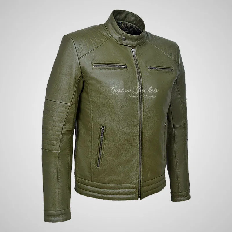 VIBE Mens Leather Biker Jacket Thick Cow Leather Moto Jacket