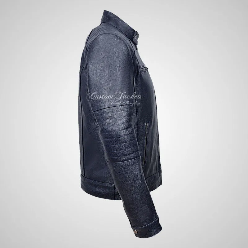 VIBE Mens Leather Biker Jacket Thick Cow Leather Moto Jacket