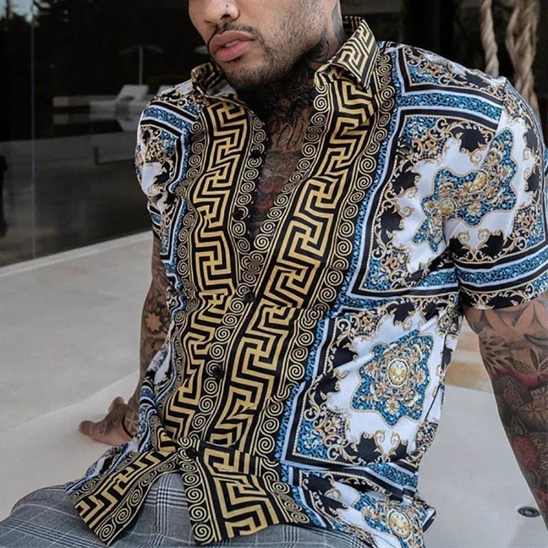 Wenkouban 2023 Summer New European American Men's Clothing Casual Fashion Printed Shirt Cardigan Short Sleeve Shirt Men