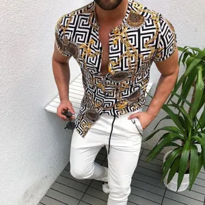 Wenkouban 2023 Summer New European American Men's Clothing Casual Fashion Printed Shirt Cardigan Short Sleeve Shirt Men
