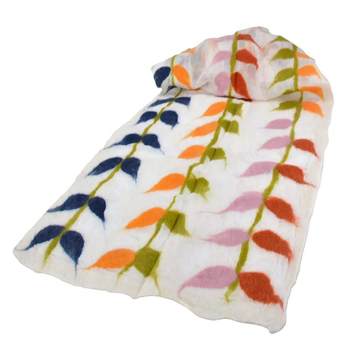 White Hand Felted Leaf Design Scarf