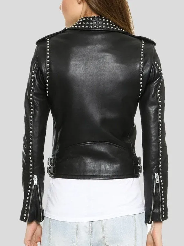 WOMENS BIKER STUDDED PREMIUM LEATHER JACKET