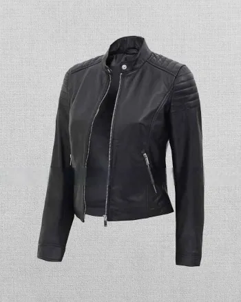 Women's Black Slim Fit Cafe Racer Leather Jacket