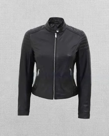 Women's Black Slim Fit Cafe Racer Leather Jacket