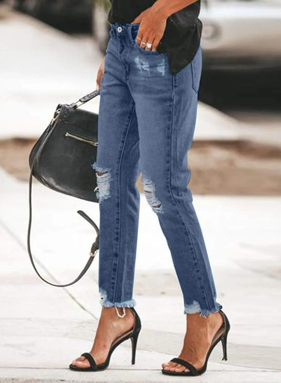 Women'S Boyfriend Jeans Stretchy Ripped Distressed Zimbaplatinum Denim Pants Size 4-18