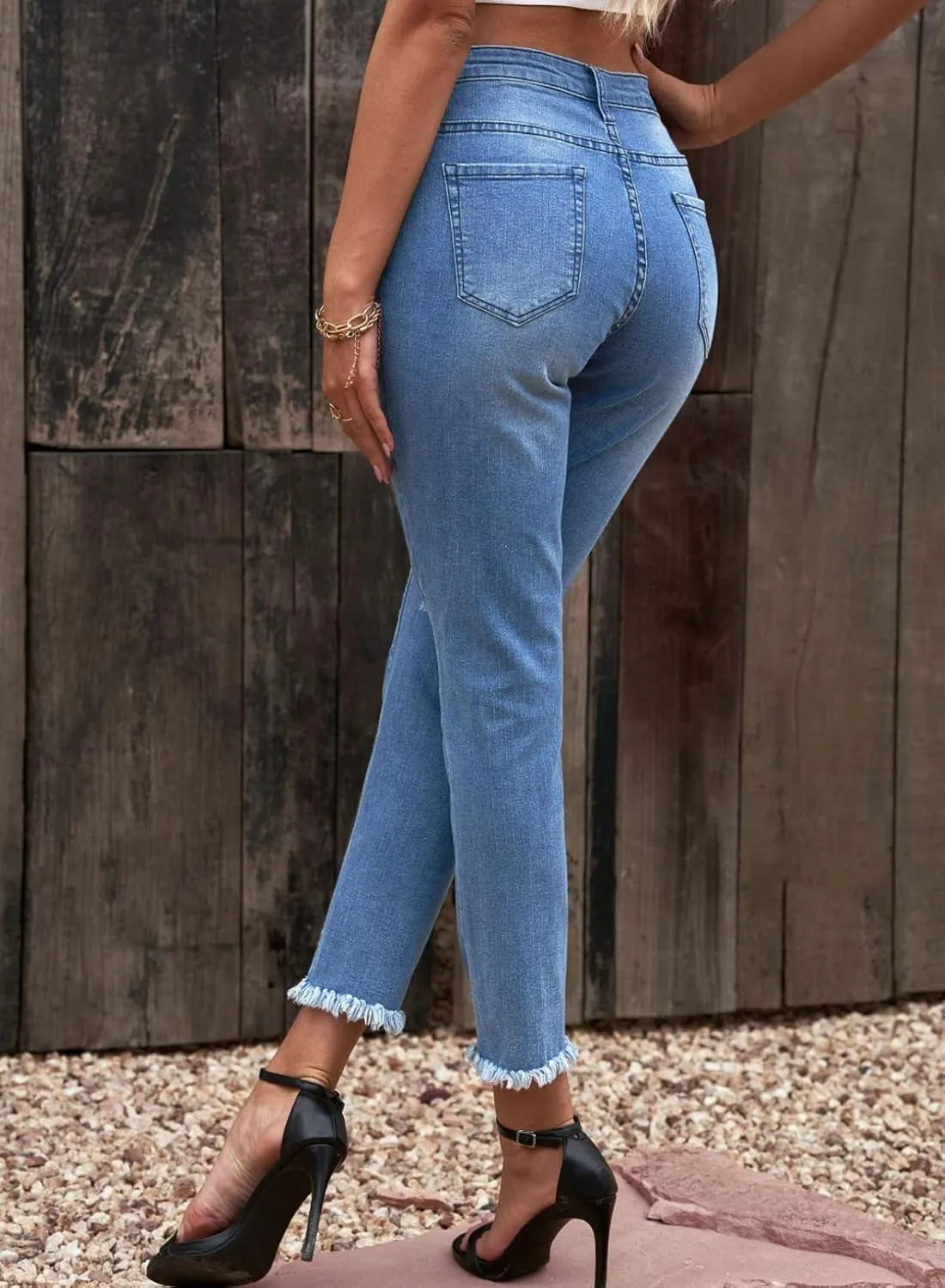 Women'S Boyfriend Jeans Stretchy Ripped Distressed Zimbaplatinum Denim Pants Size 4-18