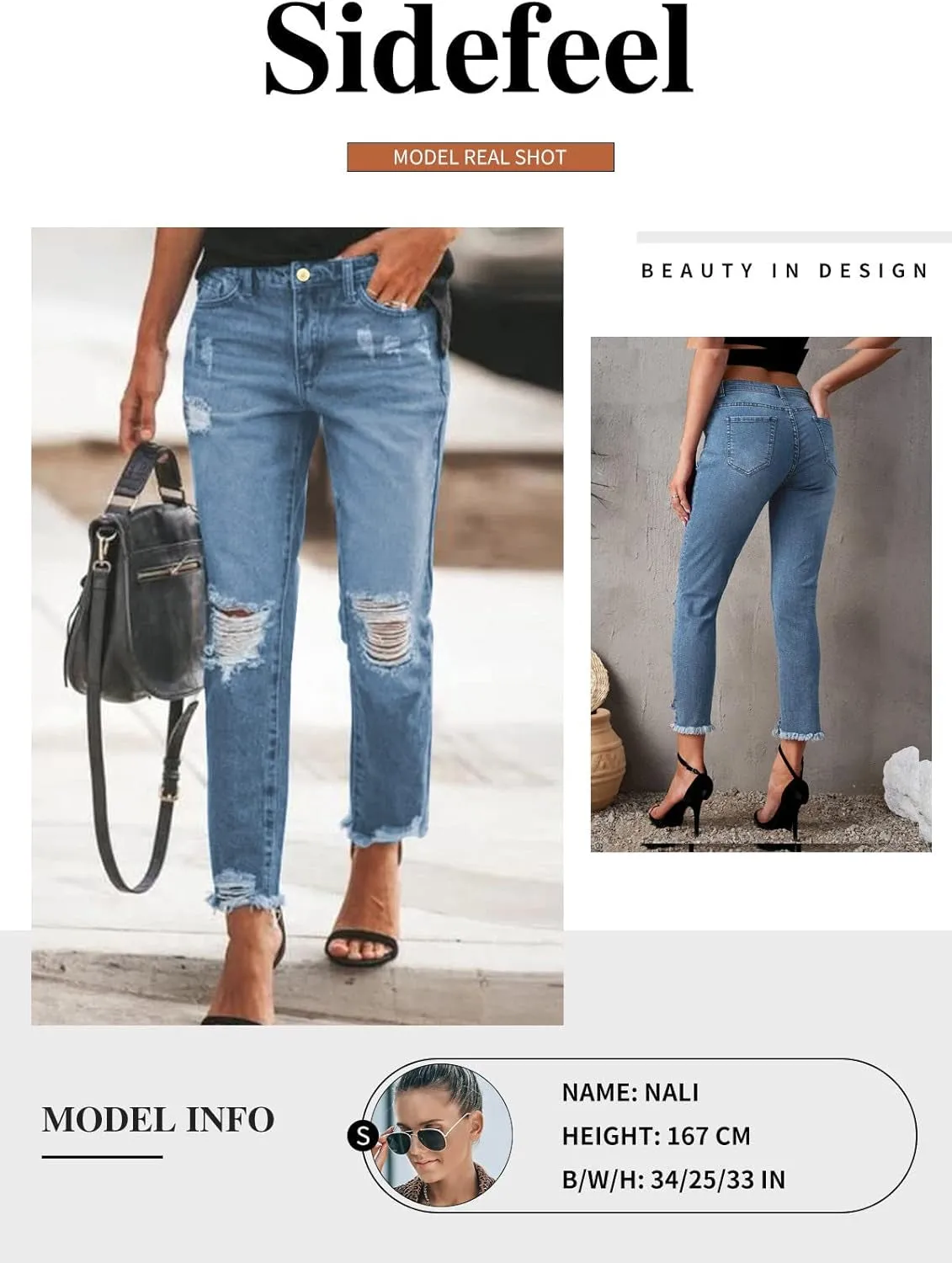 Women'S Boyfriend Jeans Stretchy Ripped Distressed Zimbaplatinum Denim Pants Size 4-18