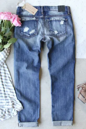 Women's Heart Print Jeans Ripped Patchwork Destroyed Denim Pants